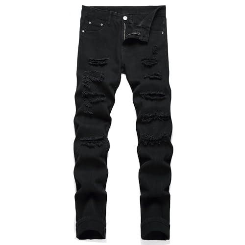 Men's Ripped Distressed Destroyed Straight Fit Washed Denim Jeans Pants