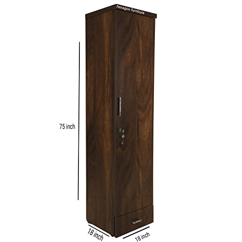 Image of Wood Base Dark Wooden Texture Single Door wardrobeWith Led Light Multi Colour Keychain of Hexagon Brand.