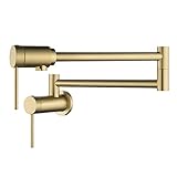 MR. FAUCET Wall Mount Kitchen Pot Filler Faucet 360° Swivel Folding Swing Arm Built-in Bearing Joint Technology, for Kitchen Stove, Coffee Station, bar Filler&Water Station(Brushed Gold)