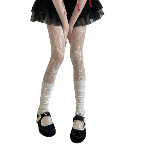 Limtula Medias de red estampadas, mallas de cintura alta, medias para mujer, medias de red hasta el muslo, medias estampadas para mujer, Leche blanca, Altoa única