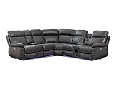 Power Reclining Sectional Sofa Set with LED Lights, Hidden Storage, Cup Holders,Built-in Bluetooth Speakers,Leather Grey Corner Couch for Living Room