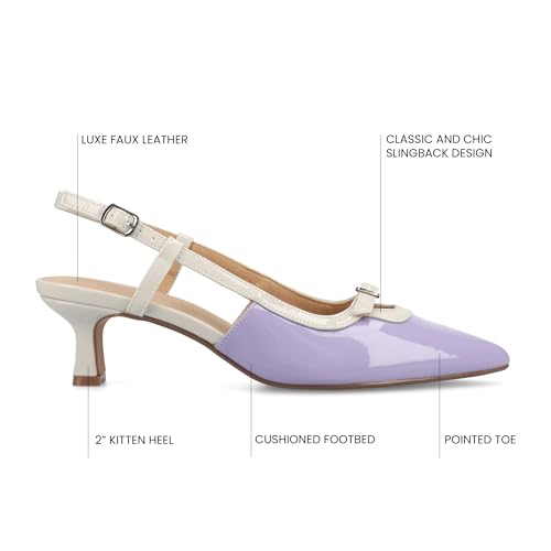 Journee Collection Womens Padma Mesh Sling Back Pumps Cushioned Pointed Toe Kitten Heel Pull On Spring Summer Shoe Patent/Lilac 7.5 Medium WOMENS US3