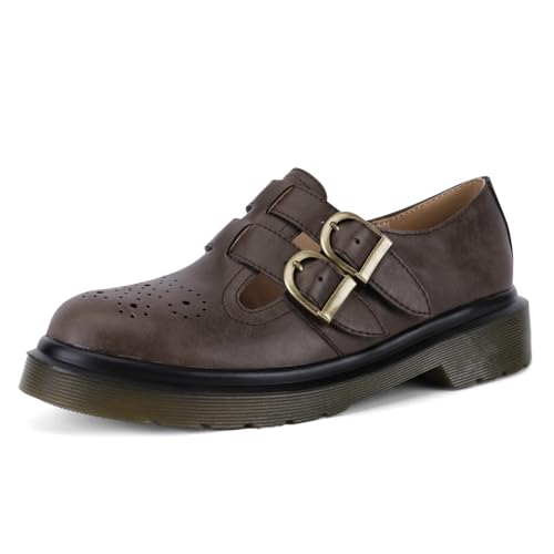 POYOIOR Brogue Chunky Mary Janes Double Buckle Platform