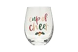 Pearhead Cup of Cheer Wine Glass, Stemless Wine Glass, Christmas Gift For Mom, Holiday Kitchen Décor, Cup Of Cheer Wine Glass Christmas Decoration