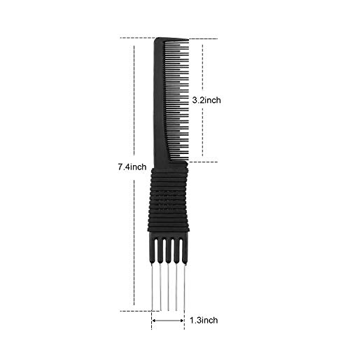 2 Pack Black Carbon Lift Teasing Combs With Metal Prong,Black Carbon Comb With Stainless Steel Lift For Hair Salon Or Home Supplies (Style C) #TOP1