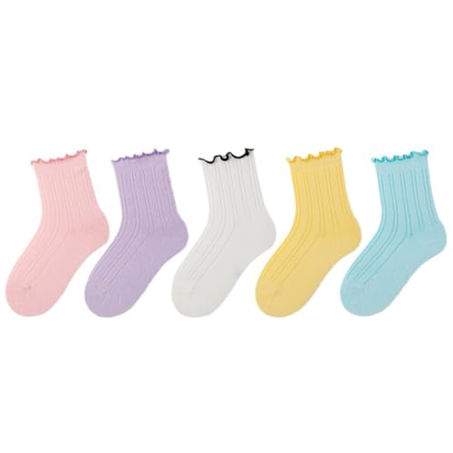 5-Pack Socks for Girls Soft Cute Solid Color Cotton Athletic for Baby Boy and Girl Durable and Breathable Crew Sock