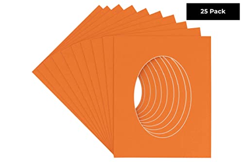 CountryArtHouse Orange Acid Free 9x11 Oval Picture Frame Mat with White Core Bevel Cut for 5.5x8.5 Pictures - Fits 9x11 Frame - Pack of 25 Matboard Show Kits with Acid Free Backings & Clear Bags