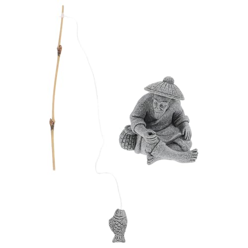 HOUDERCO 砂岩製フィッシャーマン小型置物 ミニ漁師フィギュア アクアリウム装飾品 園芸や園の静寂を演出する卓上飾り 耐久性と精巧な細工