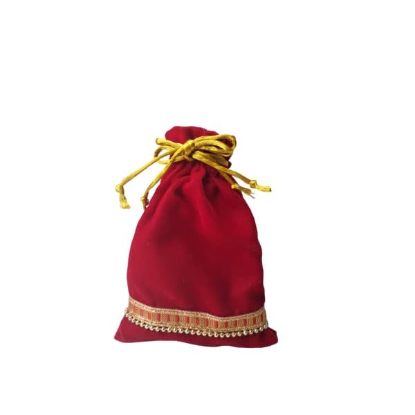 Fabjute Red Velvet Potli Bag for Return Gifts (Pack of 5) (Velvet-Red, 7x5)