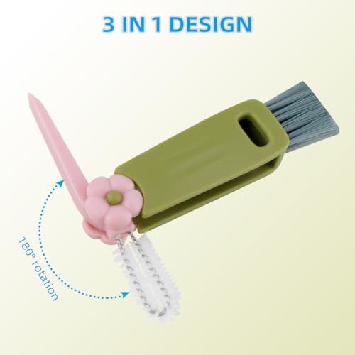 Image of 3 Pcs 3 in 1 Cup Lid Cleaning Brush Crevice Cleaning Brush for Bottle Gap 3 in 1 Cleaning Brushes for Tight Spaces Multifunctional Portable Cup Lid Cleaner Home Kitchen Cleaning Tools (Green Blue Red)