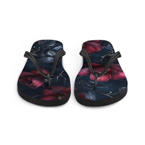 Gothic Floral Flip-Flops, Stylish Summer Sandals, Trendy Footwear, Comfortable Beach Shoes, Unique Floral Design4