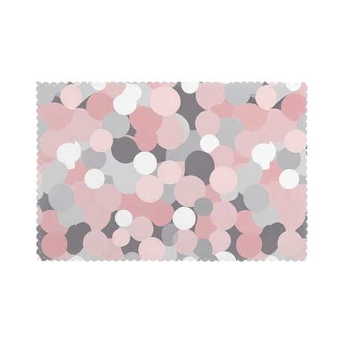 WHJSHOP Lot de 6 sets de table résistants à l'huile, à la chaleur et durables à pois roses et gris, 30,5 x 45,7 cm