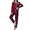 Ekouaer Pijama feminino de cetim de seda e manga comprida com botões, conjunto de 2 peças de renda macia, Vinho tinto, GG