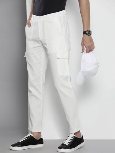 Image of The Indian Garage Co Men Slim Fit Solid Mid-Rise Cargos