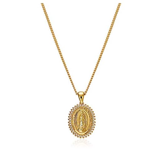 ACC PLANET Virgin Mary Necklace 18K Gold Plated Women Christian Jewelry Rhinestone Miraculous Medal Pendant Necklace Coin Necklaces for Women Mothers Day