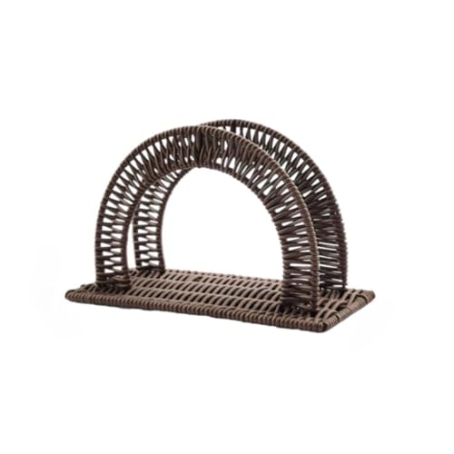 Servilletero de ratán tejido, diseño de arco, tejido cuadrado de vid, 21 cm x 10 cm x 13 cm, decoración de mesa (café)
