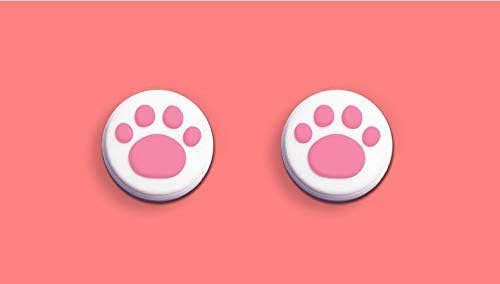 Silicone Analog Controller Thumb Stick Grips Cap for Nintendo Switch NS Controller Joy-Con/Switch Lite ThumbStick（2 PCS White-Pink Cute Cat Paw Claw）