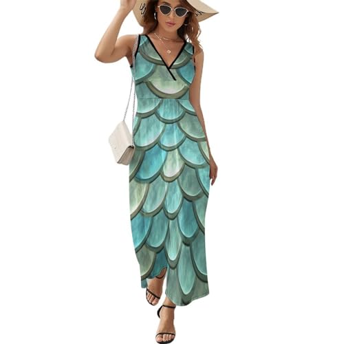Robe longue d'été sans manches imprimée pour femme, style décontracté chic et fluide
