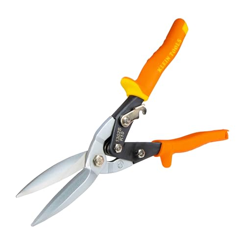 Klein Tools 1302S Aviation Tin Snips, Straight, Long Cut, Heavy Duty Metal Cutting Shears with...