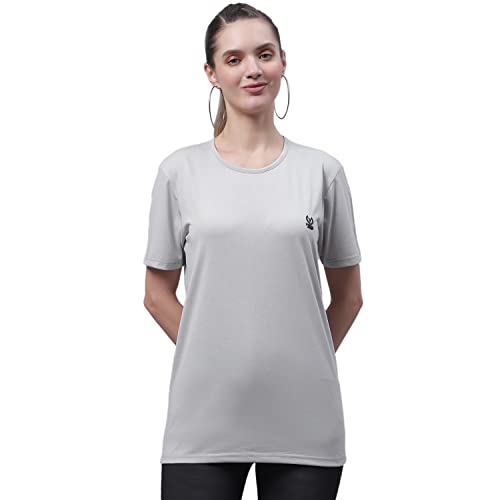 Image of Mack Jonney Women Round Neck Cotton Solid Regular Fit T-Shirt-T Anthraa 001-P
