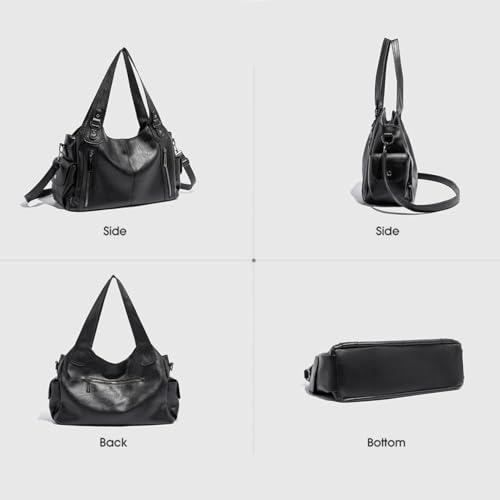 Generisch Generish Handtasche Damen,Weiches Leder Tote Hobo Bag Groß Shopper Tasche Uni Tasche Vintage Bag Braun Slouchy UmhäNgetasche Arbeitstasche für Schule Reisen