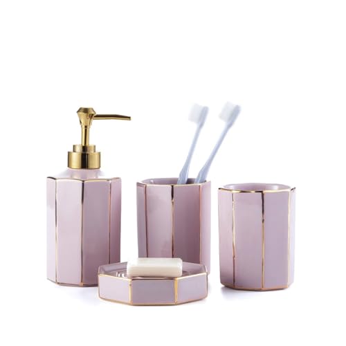Gold Ceramic Bathroom Wash Set Mouthwash Cup Hand Sanitizer Bottle Toilet image 2