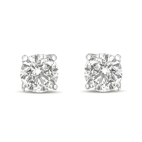 10K White Gold 1.0 Cttw Lab Created Round Brilliant-Cut White Diamond Classic 4-Prong Solitaire Stud Earrings (E-F Color, VVS2-VS1 Clarity)