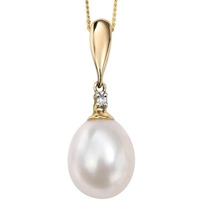 TJH Collection9ct Gold Diamond Freshwater Pendant GP758W