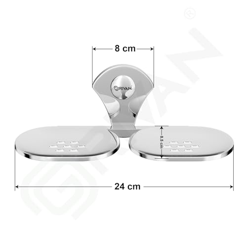 Image of GRIVAN Stainless Steel Double Soap Holder | Wall Mounted Round Soap Stand for Bathroom, Kitchen & Wash Basin | Soap Dish Bathroom Accessories (Silver Chrome)