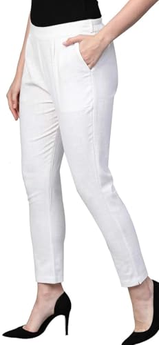 Women's Elastic Waist Cotton Pants, Straight Leg with Pockets2