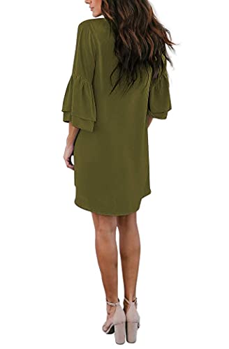 Belongsci Women's 2023 Summer Dress Sweet & Cute V-Neck Bell Sleeve Shift Dress Mini Dress, Perfect For Wedding Or Graduation #TOP2