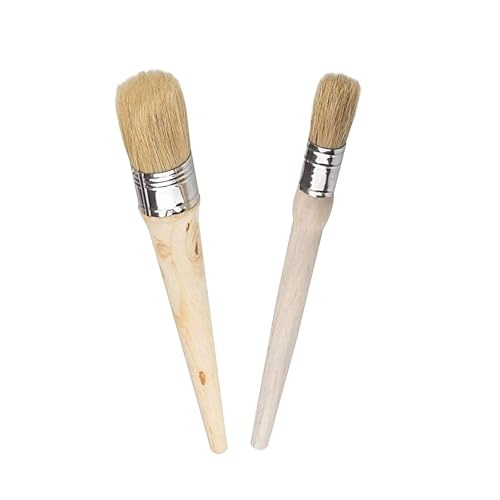 Shirene 2 Stück Borstenpinsel Rund,20mm & 30mm Durchmesser Naturborsten Pinsel für Kreidefarbe an Möbeln Holzbürste zum Malen Wachs und Lacke – Ideal für Möbelrenovierung und DIY-Projekte