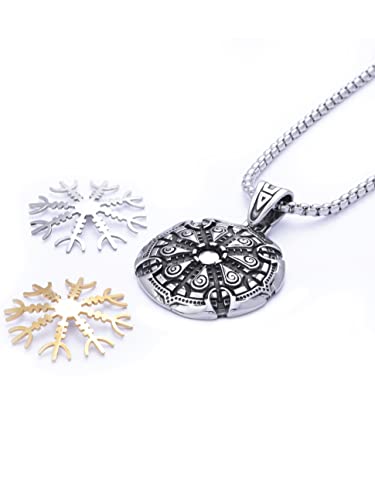 HAQUIL Viking Helm of Awe Necklace - Stainless Steel, Aegishjalmr Medallion Pendant - Box Chain4