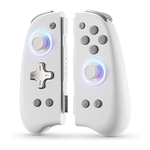 binbok Joy Con Controller for Switch/Switch OLED, Wireless Switch Controllers(L/R) with 8 LED Colors, Joy Pad Replacement for Switch Lite, Switch Joypad with Motion Control（White & Gold Cover