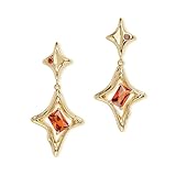 Sonateomber Gold Star Drop Dangle Earrings for Women Cute Sparkly Red Orange Rhinestone Ruby Birthstone Lucky 4 Point North Star Stud Fashion Prom Birthday Jewelry Gift