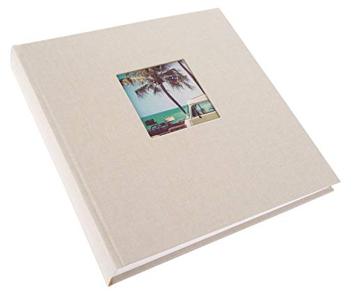 goldbuch 24823 Fotoalbum mit Fensterausschnitt, Bella Vista, Erinnerungsalbum 25 x 25 cm, Foto Album 60 weiße Seiten mit Pergamin-Trennblättern, Fotobuch aus Leinen, Sandgrau – Bild 3
