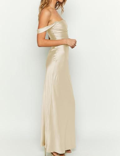 Image of Realtix Satin Off The Shoulder Strapless Bridesmaid Maxi Dress for Women | Elegant,Ruched,Backless,Long,Tube,Sleeveless,Bridesmaid,Wedding Guest,Evening,Cocktail Party,Semi Formal,Garden Party