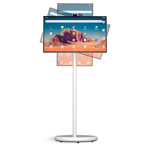 تلفزيون ذكي محمول 27 بوصة، شاشة تعمل باللمس 1080 بكسل بنظام اندرويد على عجلات كاميرا 8 ميجابكسل بطارية 4-6 ساعات تخزين 6+128 جيجابايت شاشة قابلة للدوران للمنزل/ المكتب/ الهواء الطلق عربي وجوجل بلاي