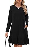 BELAROI Plus Size Sweater Dress Plus Size Dresses for Curvy Women Crew Neck Long Sleeve Casual Fall Winter Loose Tunic Dress Pockets Ruffle Hem (4X, Black)