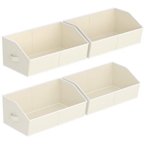 Image of Homsorout Storage Bins for Shelves - Large Trapezoid Closet Shelf Organizer, Fabric Organization Bins with Handles, Storage Baskets for Clothes, Towel, Purse, 4 Pack, Beige