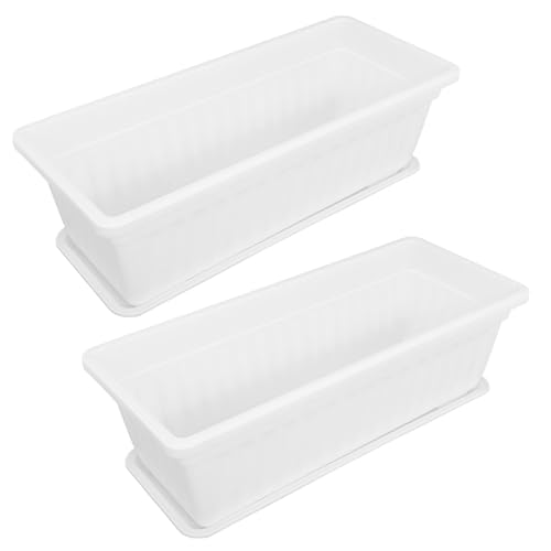 SOLUSTRE 2piezas Maceteros Rectangulares Grandes para Plantas de Interior y Exterior de Jardineras de Plástico Grueso con Bandeja Resistentes y Duraderas para Cultivo de Vegetales y Flores