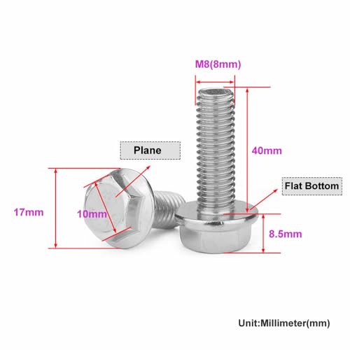 Image of Junter 12pcs M8-1.25 x 40mm A2-70 Flat Bottom Flanged Hex Head Metric Screw | A2 Stainless Steel, Hex Cap Flange Bolt, Flat Bottom, Flanged Hexagon Head, Fully Threaded, Standard Coarse Thread, 5787