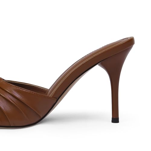 Image of iiimmu 3.5 IN Stiletto Mules High Heels with Pointed Peep Toe Heeled Sandals Faux Leather
