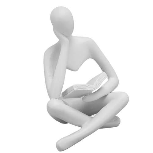 Riuulity Resin Thinker Statue, Abstract Art Ornament for Living Room and Office Decor Compact Size Delicate Appearance (White)
