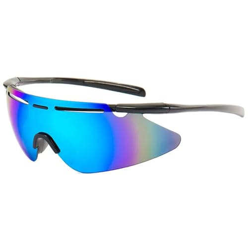 Image of Universal Wraparound Rimless UV400 Protected Sports Sunglasses - for Cycling Cricket Riding Running Tennis Hydrophobic Anti Glare Lens with Full Coverage & Protection with Rich Grip (Blue Mirror)