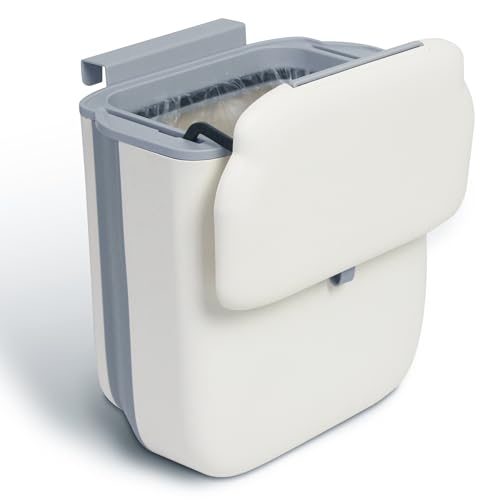 Caneca plegable rectangular para basura beige con tapa