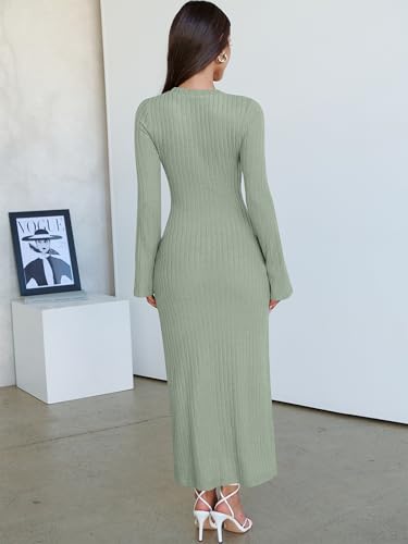 ANRABESS Womens Bodycon Maxi Dresses 2025 Fall Casual Flare Sleeve Crewneck Lounge Comfy Sexy Ribbed Knit Long Sweater Dress4