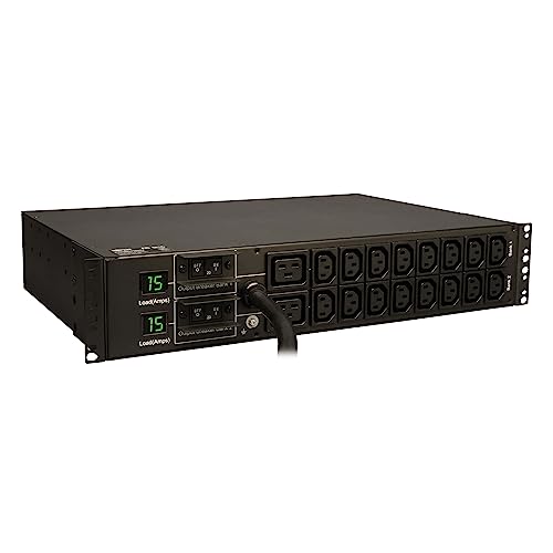 Tripp Lite Metered PDU, 30A, 18 Outlets (16 C13 & 2 C19), 208/240V, L6-30P, 12 ft. Cord, 2U Rack-Mount Power, TAA (PDUMH30HV) Black