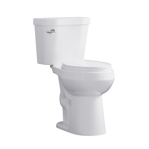Two Piece Toilet 19 inch Chair Height Round Bowl, Side Handle, High Seat Toilet for Seniors, Compact Bathroom Toilet with Soft-Close Seat White