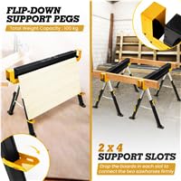 Miniatura 5 de Soars 2 Caballetes De Trabajo De Altura Regulable, Caballete Plegable Máx. 1180 Kg, Con Superficie De Trabajo Antideslizante, Soportes Plegables Y Asa, Soporte Para Andamios, Ayuda Para Sierra
